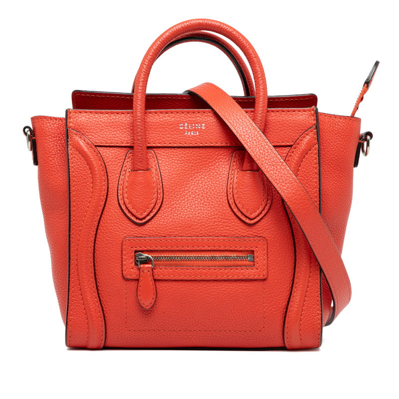 セリーヌ ラゲージ ナノショッパー ハンドバッグ ショルダーバッグ 2WAY レッド レザー レディース CELINE 【中古】