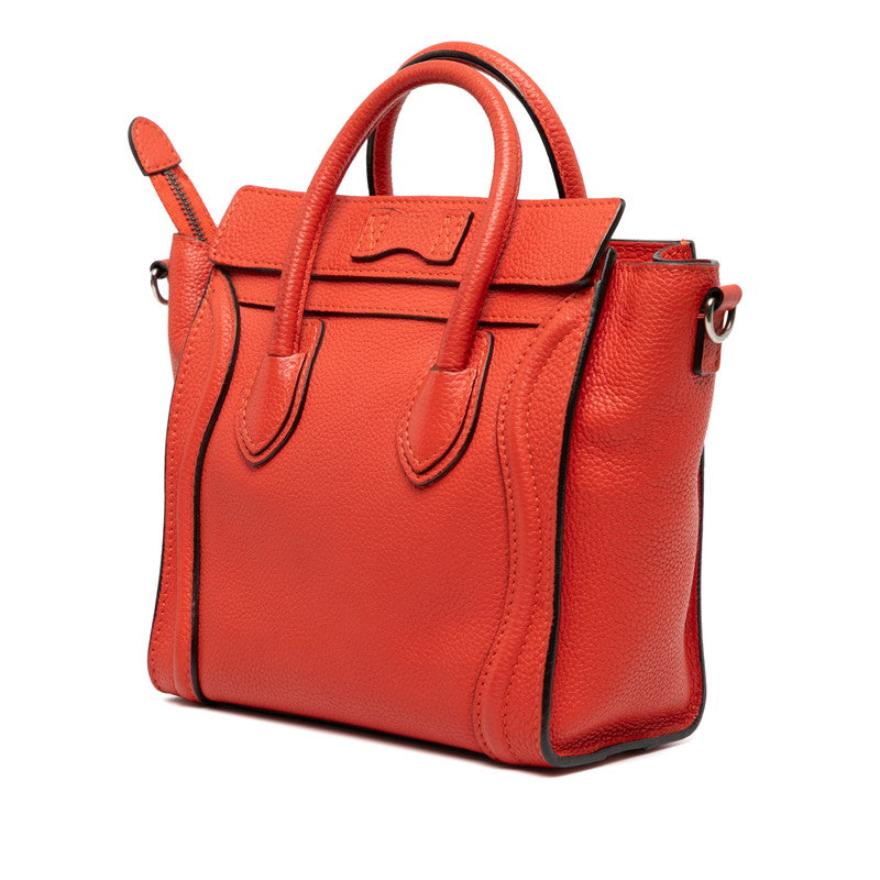 セリーヌ ラゲージ ナノショッパー ハンドバッグ ショルダーバッグ 2WAY レッド レザー レディース CELINE 【中古】