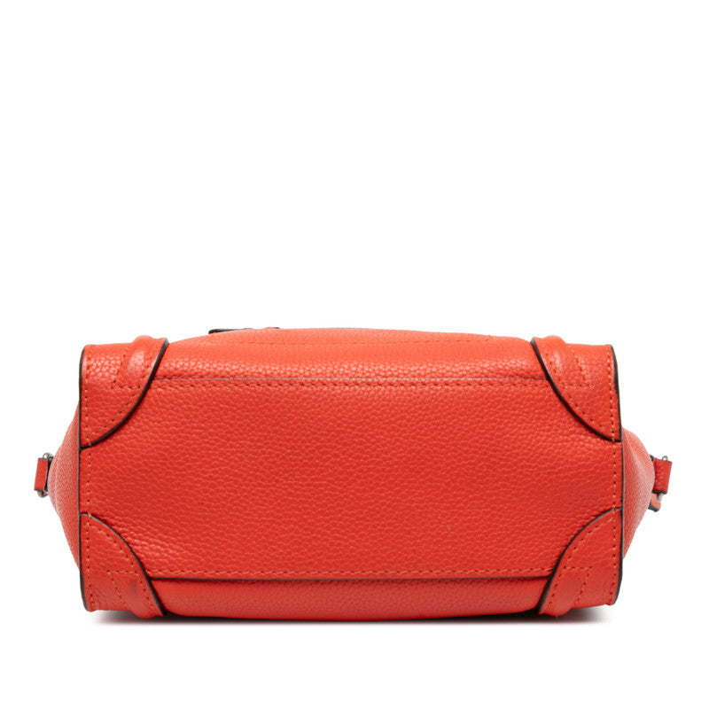 セリーヌ ラゲージ ナノショッパー ハンドバッグ ショルダーバッグ 2WAY レッド レザー レディース CELINE 【中古】