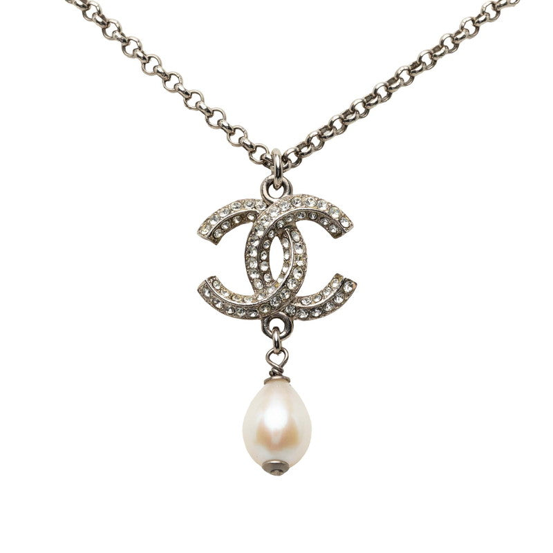 シャネル ココマーク ネックレス シルバー メタル フェイクパール ラインストーン レディース CHANEL 中古