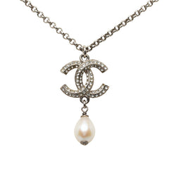 シャネル ココマーク ネックレス シルバー メタル フェイクパール ラインストーン レディース CHANEL 中古
