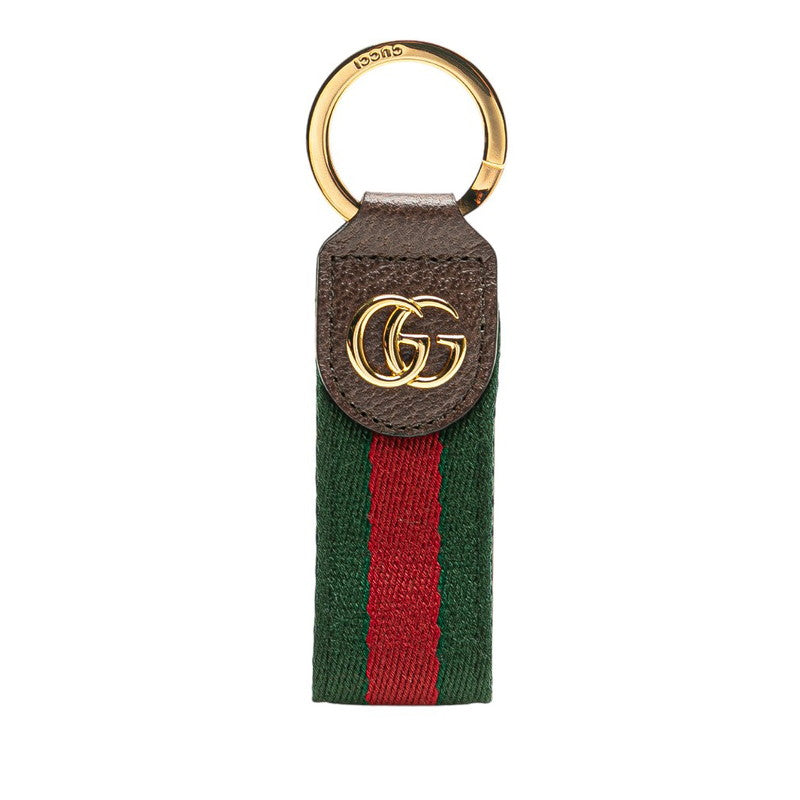 グッチ オフィディア シェリーライン キーリング 479292 ブラウン ゴールド レザー キャンバス メンズ GUCCI 【中古】