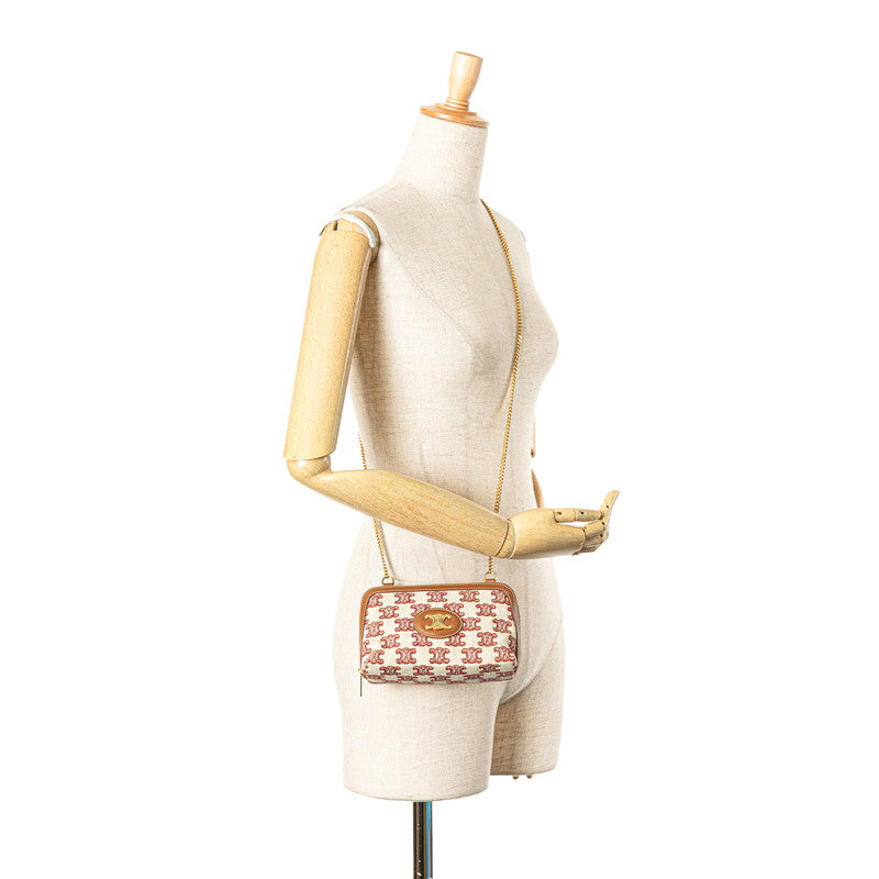 セリーヌ トリオンフ チェーン ショルダーバッグ ベージュ ブラウン キャンバス レザー レディース CELINE 【中古】