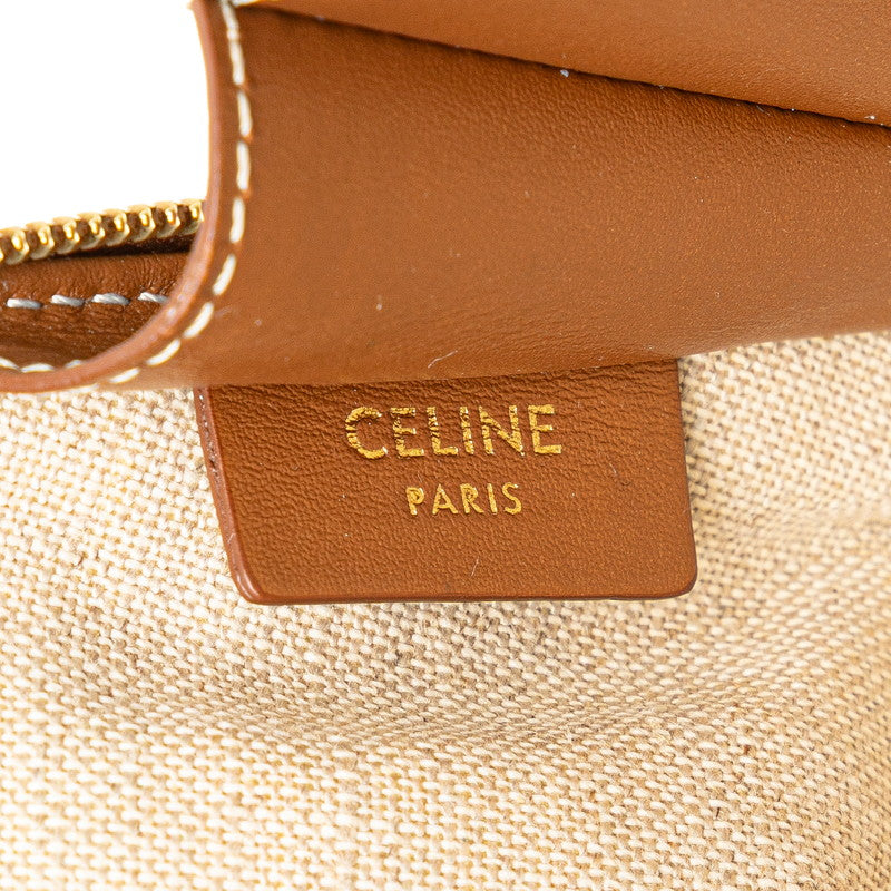 セリーヌ トリオンフ チェーン ショルダーバッグ ベージュ ブラウン キャンバス レザー レディース CELINE 【中古】