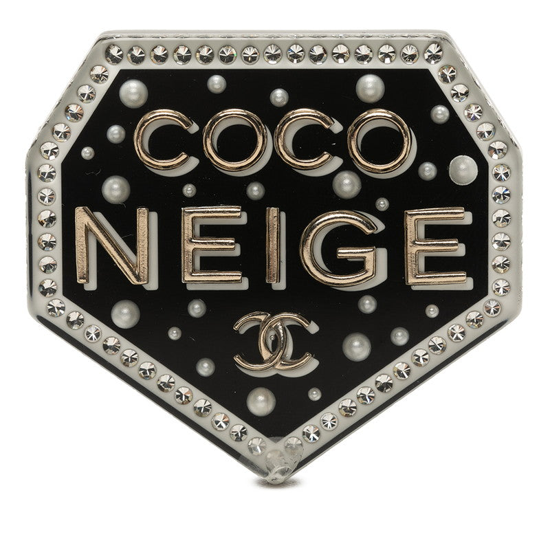 シャネル ココマーク COCO NEIGE エンブレム ブローチ D18B刻印 ブラック プラスチック ラインストーン レディース CHANEL 【中古】