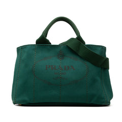 プラダ カナパ M ハンドバッグ トートバッグ ショルダーバッグ 2WAY グリーン キャンバス レディース PRADA 中古