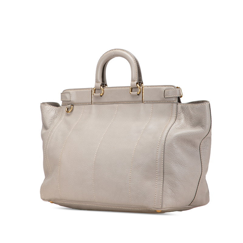 プラダ ロゴ ハンドバッグ ショルダーバッグ 2WAY グレー レザー レディース PRADA 【中古】