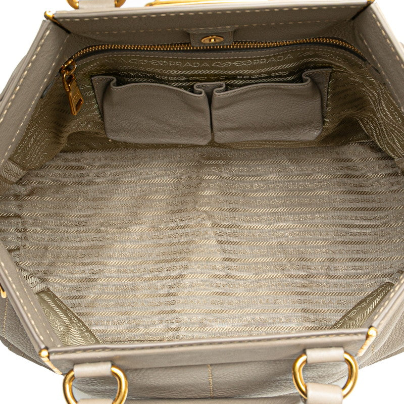 プラダ ロゴ ハンドバッグ ショルダーバッグ 2WAY グレー レザー レディース PRADA 【中古】