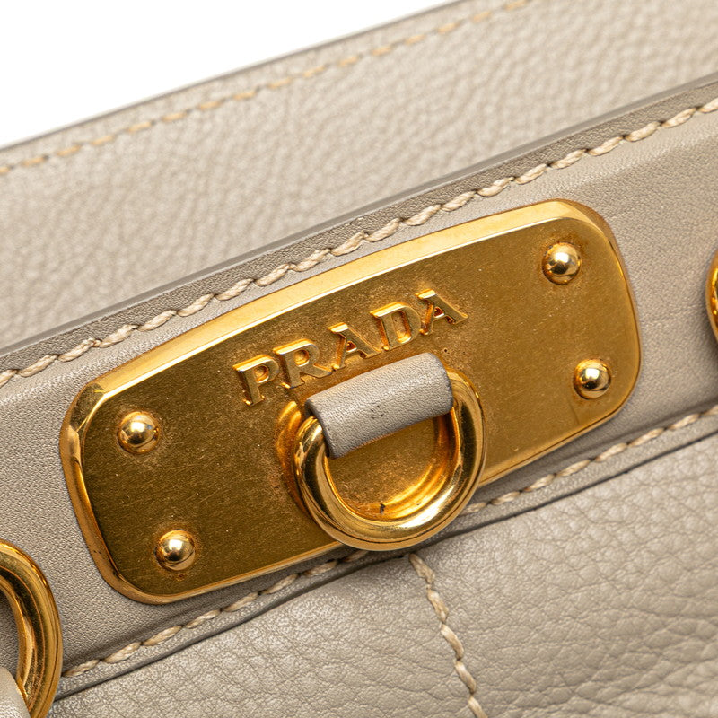プラダ ロゴ ハンドバッグ ショルダーバッグ 2WAY グレー レザー レディース PRADA 【中古】