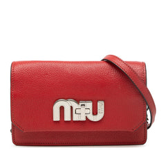 ミュウミュウ ロゴ チェーン ショルダーバッグ 5BH077 レッド マドラスレザー レディース MIUMIU 【中古】