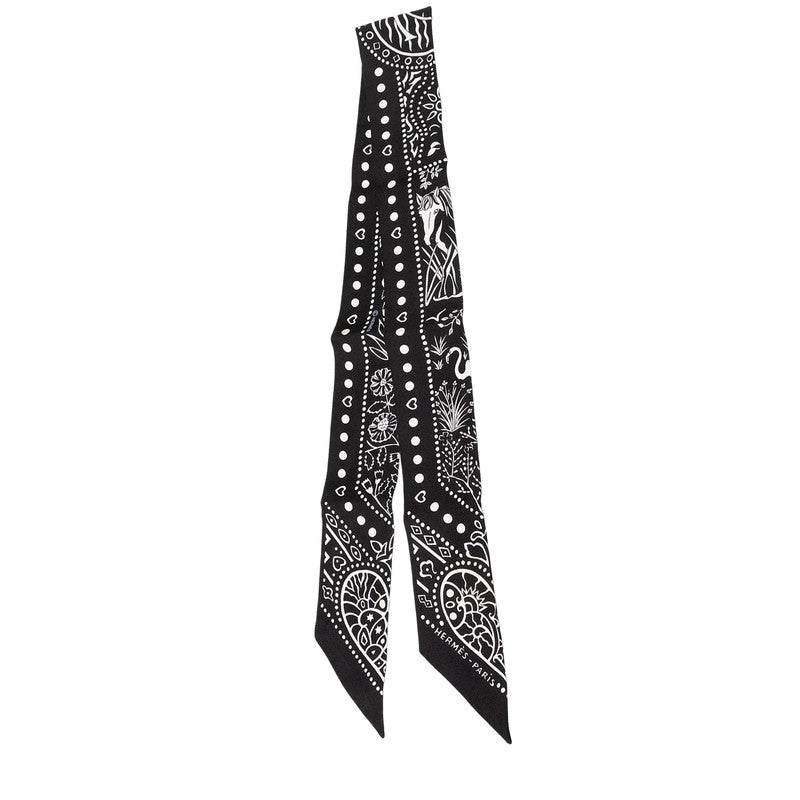 エルメス ツイリー Entre Ciel et mer Bandana 空と海の間 スカーフ ブラック シルク レディース HERMES 【中古】