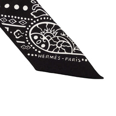 エルメス ツイリー Entre Ciel et mer Bandana 空と海の間 スカーフ ブラック シルク レディース HERMES 【中古】