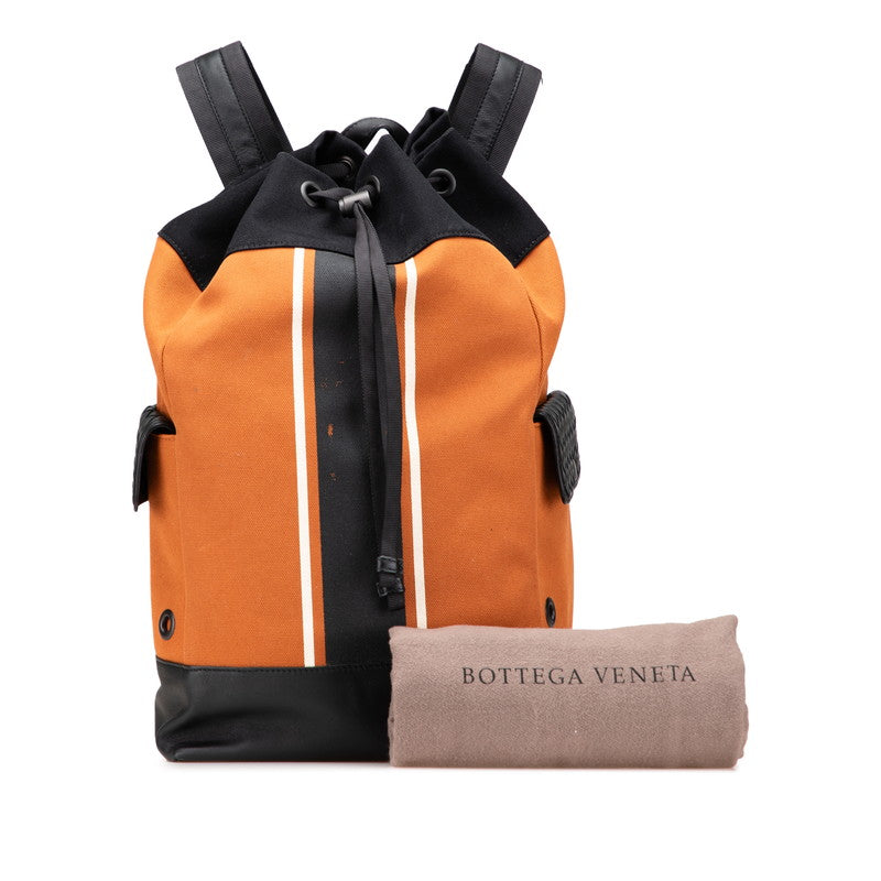 ボッテガヴェネタ イントレチャート リュック バックパック オレンジ ブラック キャンバス レザー レディース BOTTEGAVENETA 【中古】