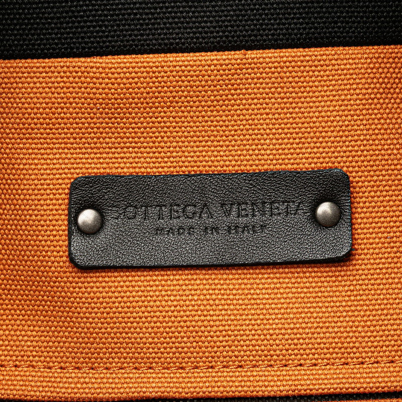 ボッテガヴェネタ イントレチャート リュック バックパック オレンジ ブラック キャンバス レザー レディース BOTTEGAVENETA 【中古】