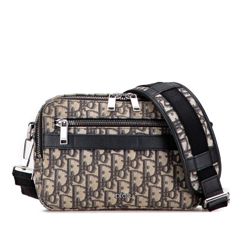 ディオール オブリーク メッセンジャーバッグ ショルダーバッグ ベージュ ブラック キャンバス レザー レディース Dior 【中古】