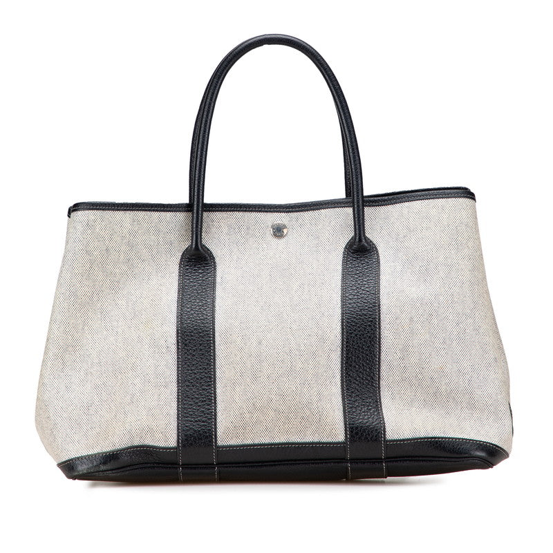 エルメス ガーデンパーティPM ハンドバッグ エクリュ ブラック トワルアッシュ レザー レディース HERMES 【中古】