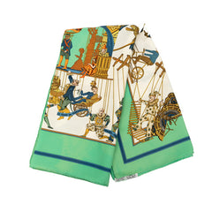 エルメス カレ90 LE TEMPS des MARIONNETTES マリオネットの時間 スカーフ グリーン ホワイト マルチカラー シルク レディース HERMES 【中古】