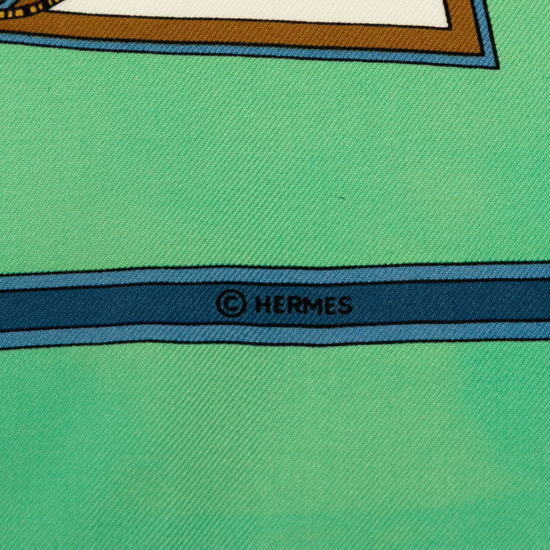 エルメス カレ90 LE TEMPS des MARIONNETTES マリオネットの時間 スカーフ グリーン ホワイト マルチカラー シルク レディース HERMES 【中古】