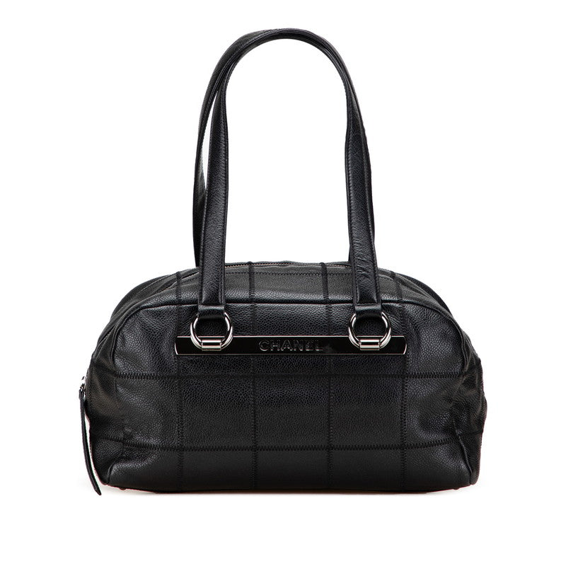 シャネル チョコバー トートバッグ ハンドバッグ ブラック キャビアスキン レディース CHANEL 【中古】