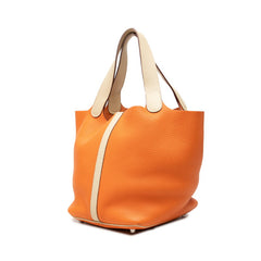 エルメス ピコタンロックMM ハンドバッグ オレンジ アイボリー系 シルバー金具 トリヨンクレマンス レディース HERMES 中古