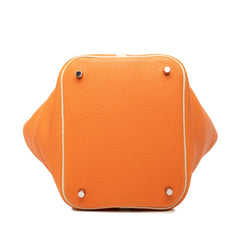 エルメス ピコタンロックMM ハンドバッグ オレンジ アイボリー系 シルバー金具 トリヨンクレマンス レディース HERMES 中古