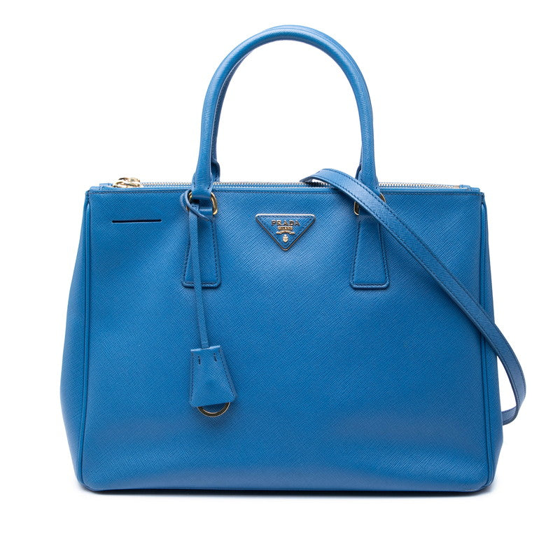 プラダ 三角ロゴプレート ガレリア トートバッグ ハンドバッグ ブルー サフィアーノレザー レディース PRADA 【中古】
