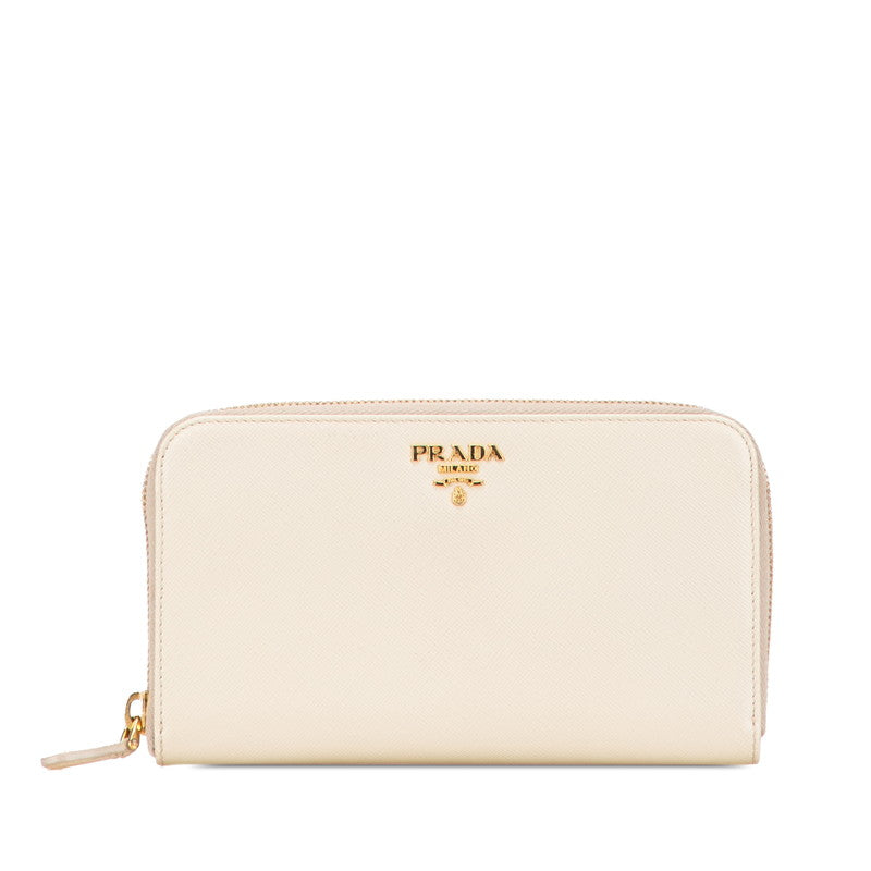 プラダ ロゴ 長財布 ベージュ サフィアーノレザー レディース PRADA 【中古】
