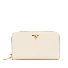プラダ ロゴ 長財布 ベージュ サフィアーノレザー レディース PRADA 【中古】
