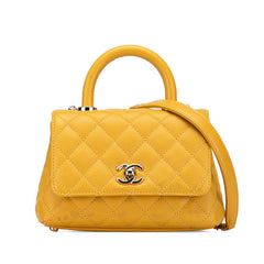 シャネル マトラッセ ココマーク ハンドバッグ ショルダーバッグ 2WAY イエロー キャビアスキン レディース CHANEL 【中古】