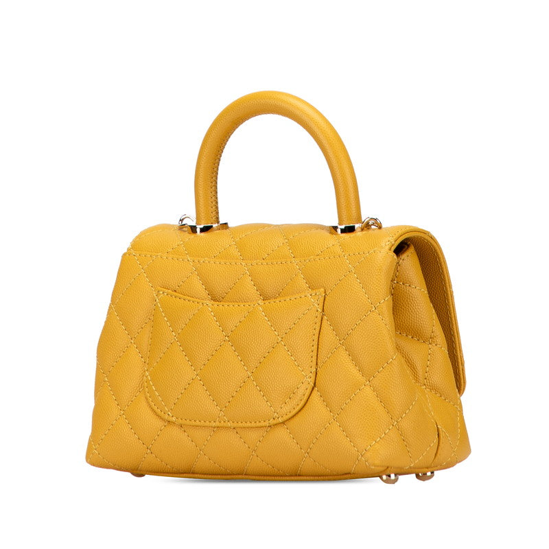 シャネル マトラッセ ココマーク ハンドバッグ ショルダーバッグ 2WAY イエロー キャビアスキン レディース CHANEL 【中古】