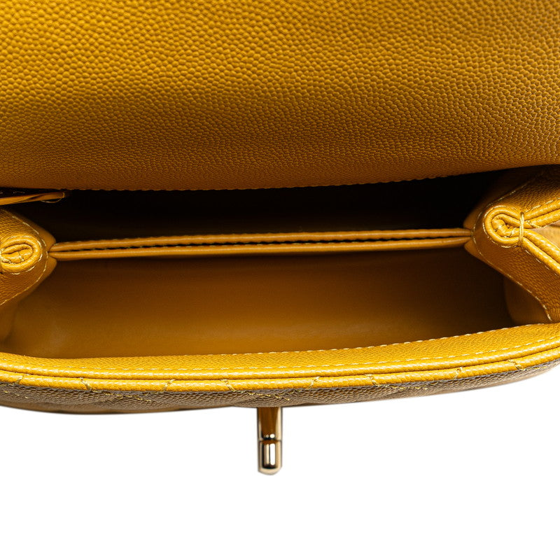 シャネル マトラッセ ココマーク ハンドバッグ ショルダーバッグ 2WAY イエロー キャビアスキン レディース CHANEL 【中古】