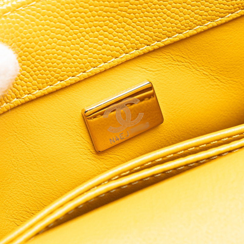シャネル マトラッセ ココマーク ハンドバッグ ショルダーバッグ 2WAY イエロー キャビアスキン レディース CHANEL 【中古】