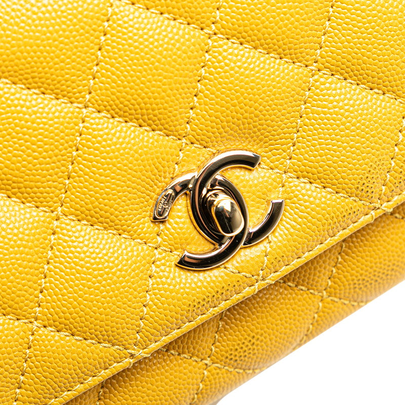 シャネル マトラッセ ココマーク ハンドバッグ ショルダーバッグ 2WAY イエロー キャビアスキン レディース CHANEL 【中古】
