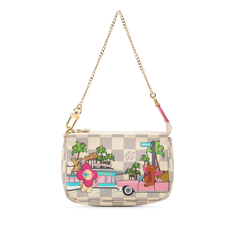 ルイ ヴィトン ダミエ アズール ヴィヴィエンヌ ミニ ポシェット アクセソワール ポーチ ミニハンドバッグ N60487 ホワイト PVC レザー レディース LOUIS VUITTON 【中古】