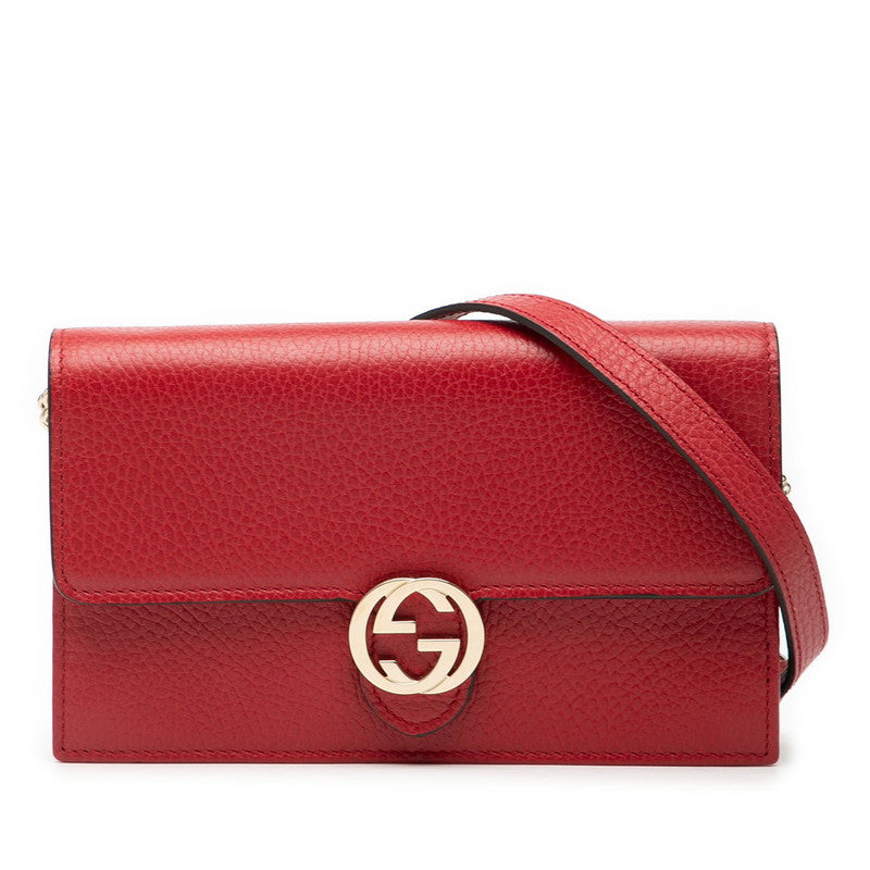 グッチ インターロッキングG 斜め掛け チェーンウォレット ショルダーバッグ 510314 レッド レザー レディース GUCCI 【中古】