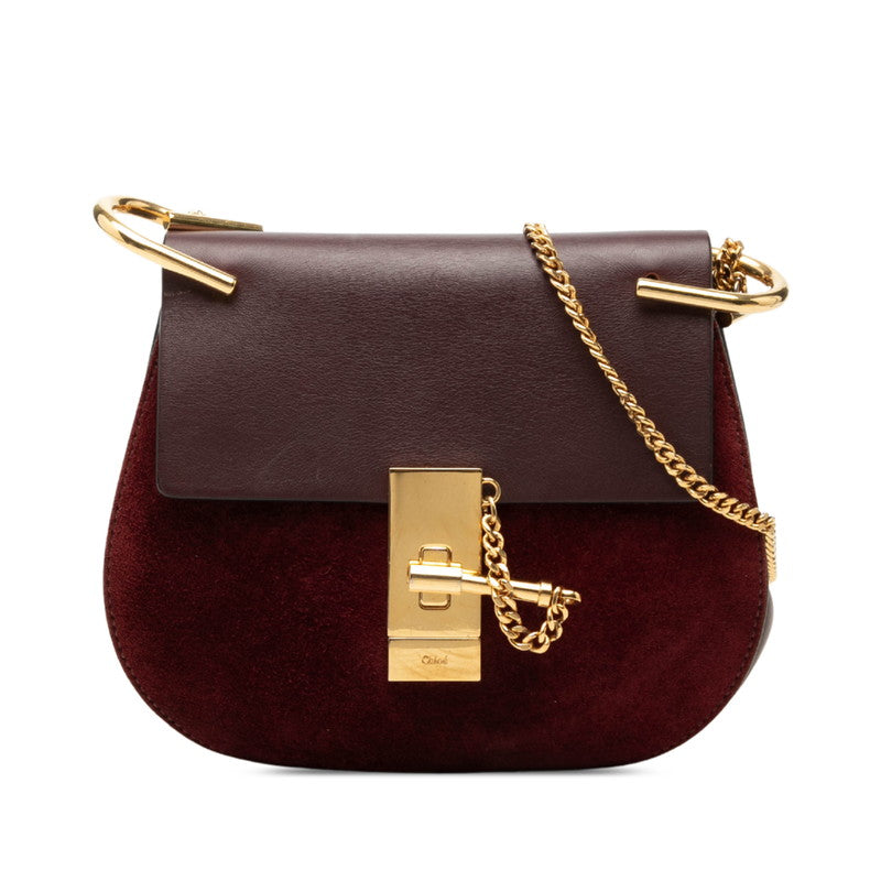 クロエ Drew ドリュー 斜め掛け ショルダーバッグ ボルドー スウェード レザー レディース Chloe 中古