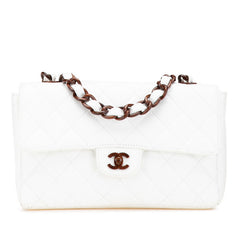 シャネル マトラッセ ココマーク ウッド チェーン ショルダーバッグ ホワイト ブラウン キャビアスキン レディース CHANEL 【中古】