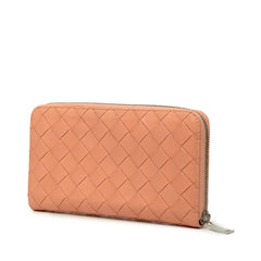 ボッテガヴェネタ イントレチャート ラウンドファスナー 長財布 ピンク系 レザー レディース BOTTEGAVENETA 中古