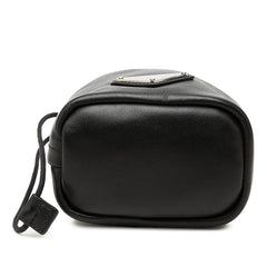プラダ 三角ロゴプレート ポーチ 巾着バッグ 2TL386 ブラック レザー ナイロン レディース PRADA 中古