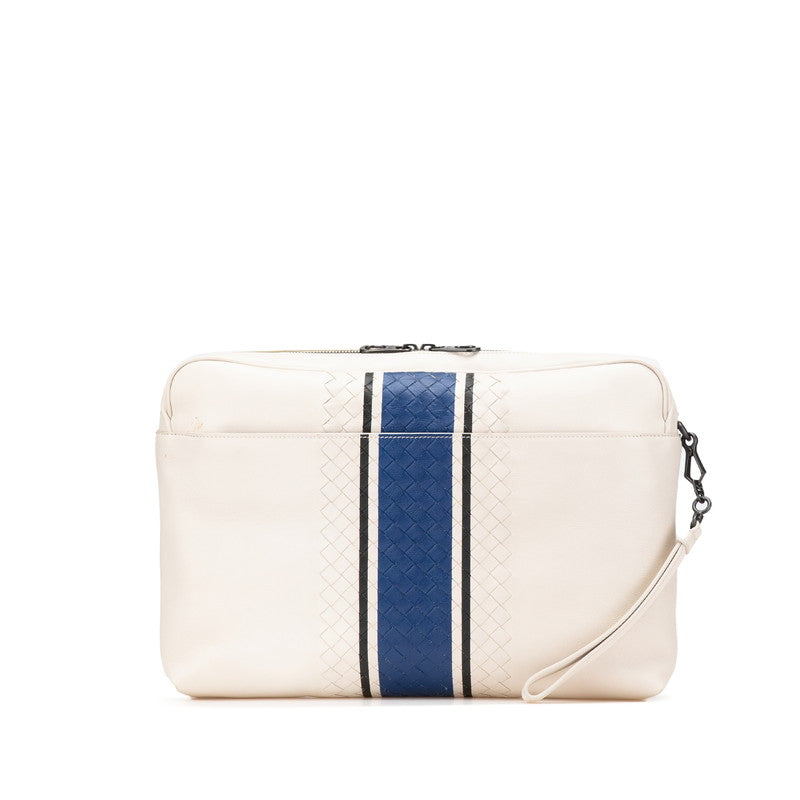 ボッテガヴェネタ イントレチャート クラッチバッグ ホワイト レザー レディース BOTTEGAVENETA 【中古】