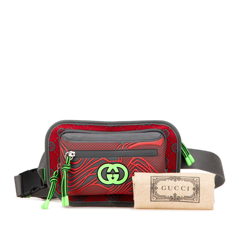 グッチ GGナイロン ベルトバッグ ボディバッグ ウエストバッグ 752102 グレー レッド ナイロン ラバー レディース GUCCI 【中古】