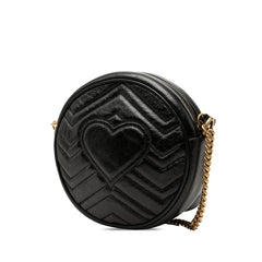 グッチ GGマーモント 斜め掛け チェーン ショルダーバッグ ラウンド 550154 ブラック レザー レディース GUCCI 中古