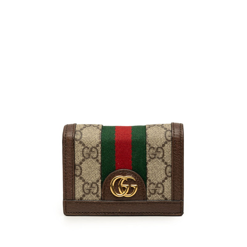 グッチ オフィディア GGスプリーム 二つ折り財布 523155 ベージュ ブラウン PVC レザー レディース GUCCI 【中古】