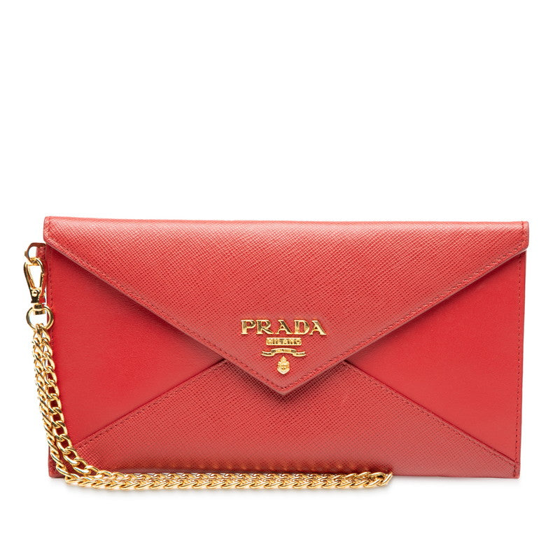 プラダ ロゴ レター型 フラットポーチ 小物入れ 1MF002 レッド レザー レディース PRADA 【中古】