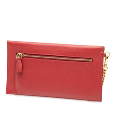 プラダ ロゴ レター型 フラットポーチ 小物入れ 1MF002 レッド レザー レディース PRADA 【中古】
