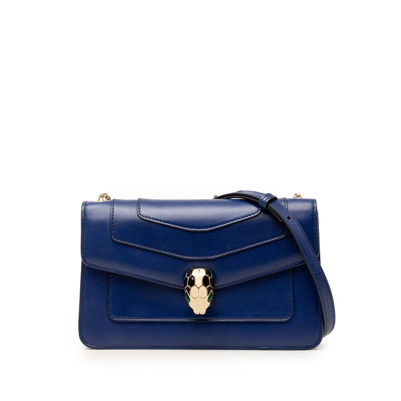 ブルガリ セルペンティ フォーエバー チェーン ショルダーバッグ ブルー レザー レディース BVLGARI 【中古】