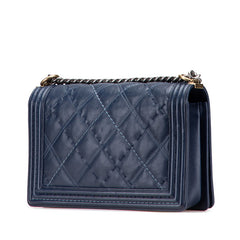 シャネル ボーイシャネル ワイルドステッチ チェーン ショルダーバッグ ネイビー カーフスキン レディース CHANEL 【中古】