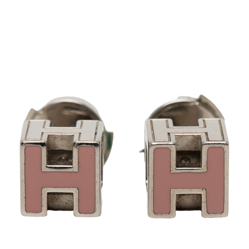 エルメス カージュドアッシュ Hキューブ ロゴ スタッドピアス シルバー ピンク メタル レディース HERMES 【中古】