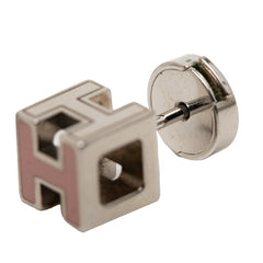 エルメス カージュドアッシュ Hキューブ ロゴ スタッドピアス シルバー ピンク メタル レディース HERMES 【中古】