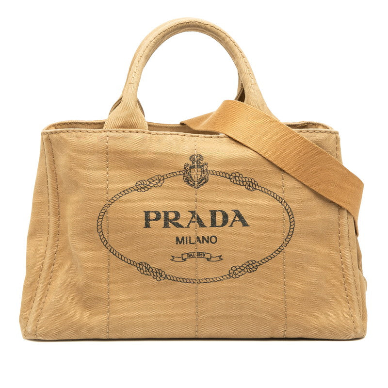 プラダ 三角ロゴプレート カナパ コルダ トートバッグ ショルダーバッグ 2WAY ブラウン キャンバス レディース PRADA 【中古】